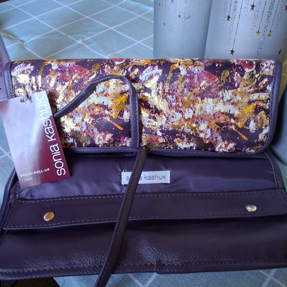 Bnwt Sonia Kashuk Artistic Purple and Gold Cosmetic Case Brush Roll Organizer - Picture 2 of 10